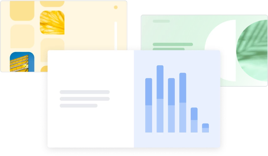 Colorful cards with data visuals
